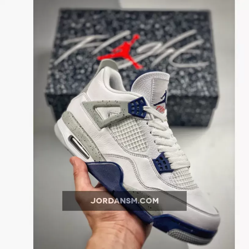 Air Jordan 4 White/Midnight Navy/Light Smoke Grey/Fire Red / air jordan 4 midnight grey