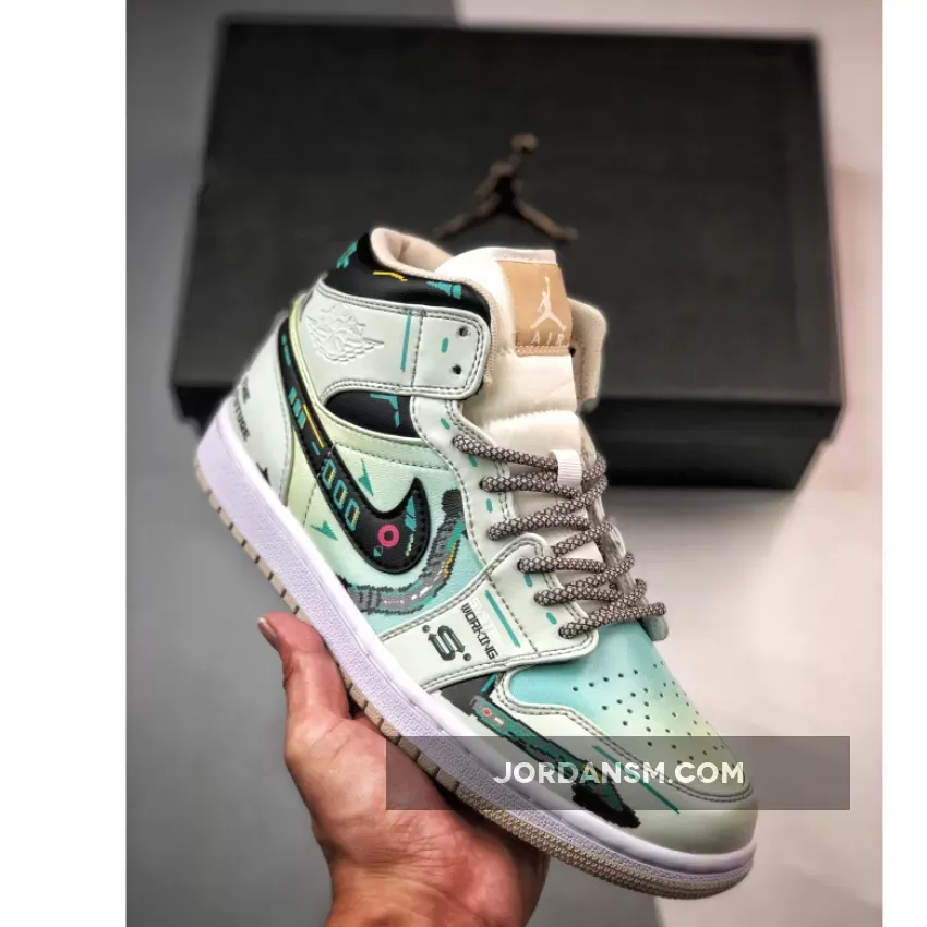 Custom Air Jordan 1 Mid Green Linen Black Restock