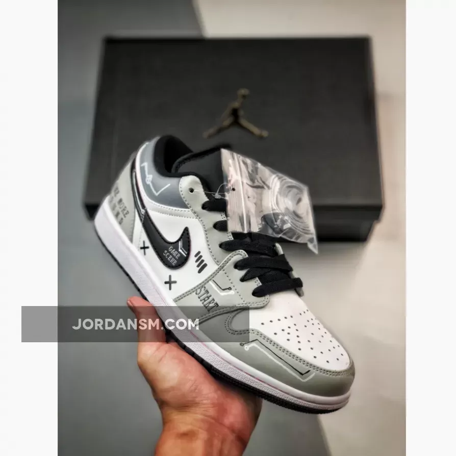 Custom Air Jordan 1 Low White Grey Black Online