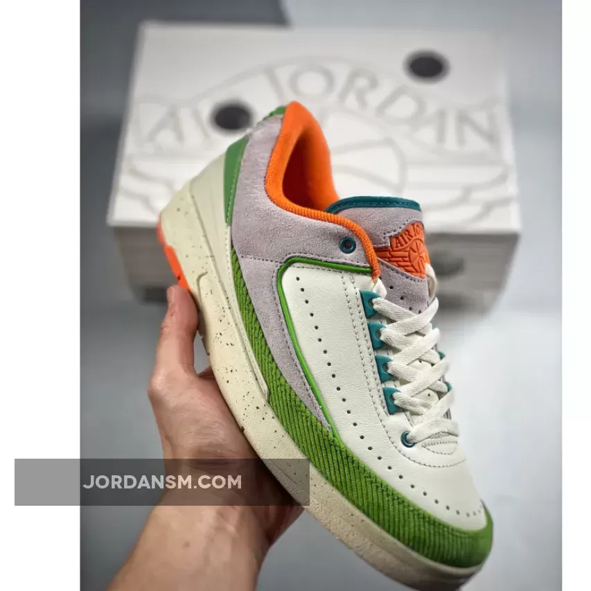Titan x Air Jordan 2 Low Sail/Safety Orange-Chlorophyll-Coconut Milk / jordan 2 orange and sail