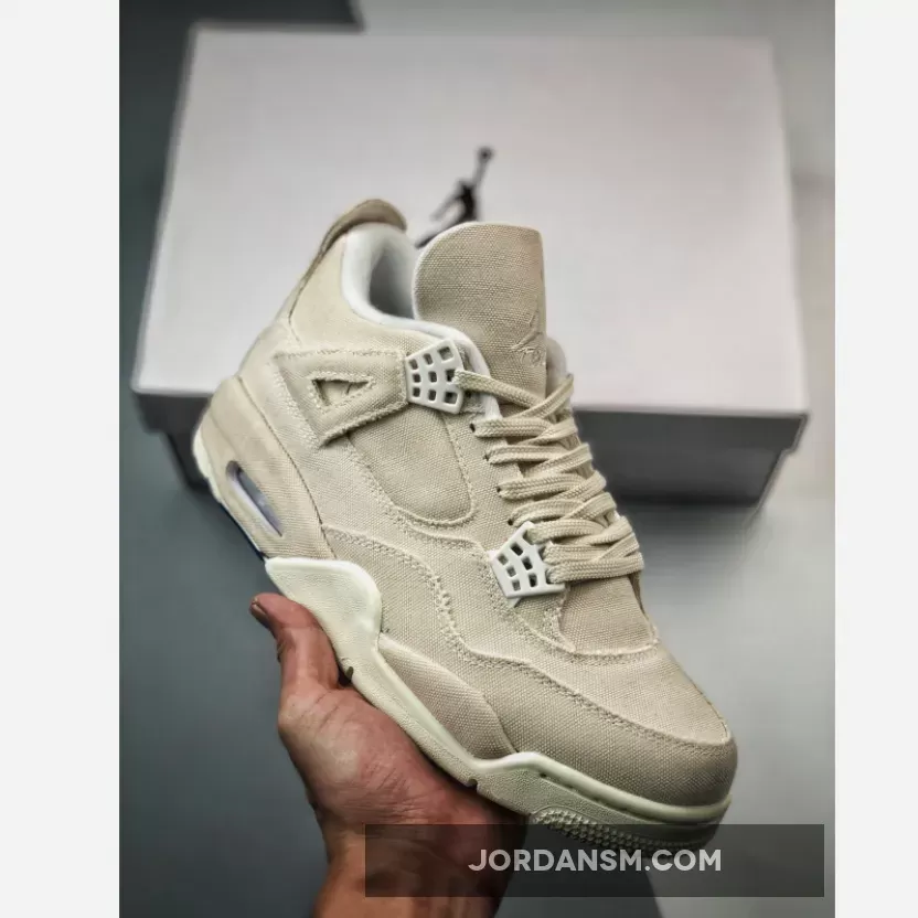 Air Jordan 4 'Canvas' Sail/Cement Grey-Fire Red DQ4909-100 Restock