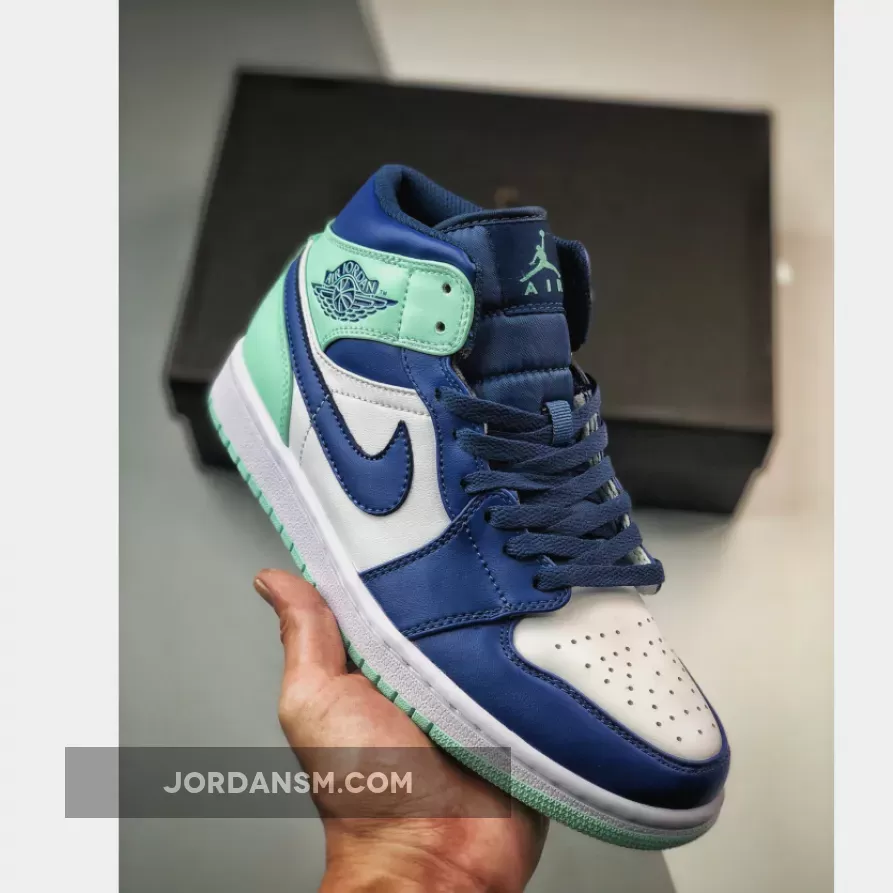 Air Jordan 1 Mid White/Navy-Blue Mint 554724-413 / blue jordans 1 mids