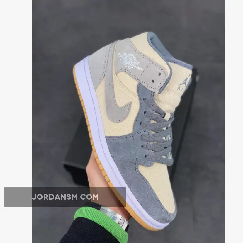 Air Jordan 1 Mid Cream Canvas And Grey Suede DN4346-100 Restock