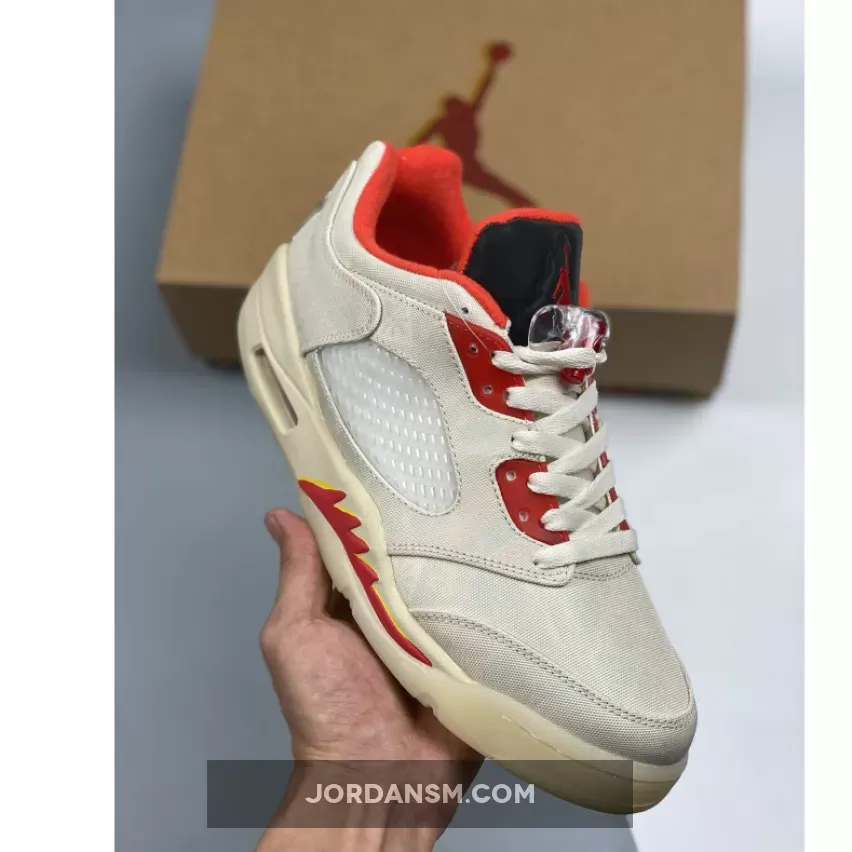 Air Jordan 5 Low 'CNY' Sail/Chile Red-Opti Yellow-Pearl White DD2240-100 Restock