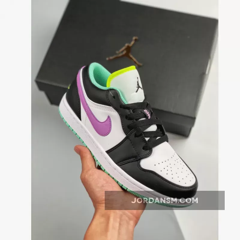 Air Jordan 1 Low GS White/Black-Green Glow 553560-151 New Releases