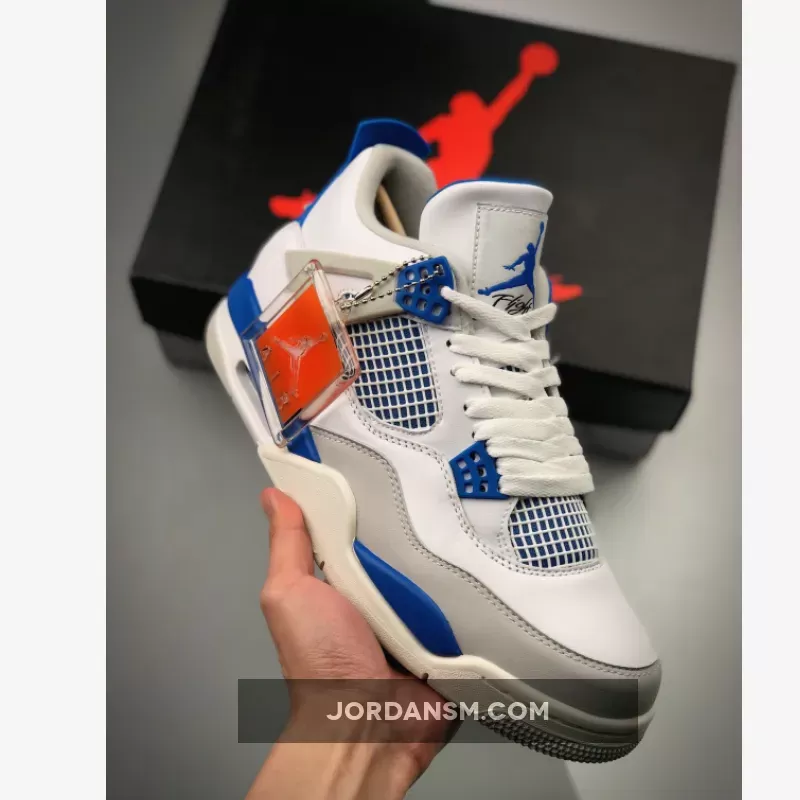 Air Jordan 4 Retro White/Neutral Grey-Military Blue 308497-105 / 308497105