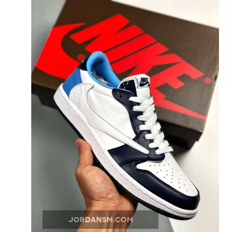 Travis Scott X Air Jordan 1 Low 'UNC' White Navy Blue New Releases