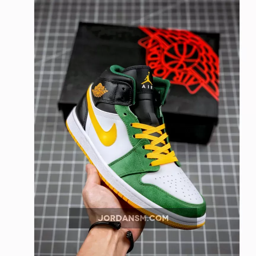 Air Jordan 1 Mid 'Sonics' Gorge Green/University Gold-White-Black 554724-307 Restock