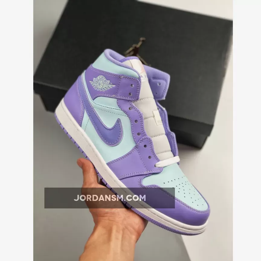 Air Jordan 1 Mid Purple Aqua Blue 554724-500 New Releases