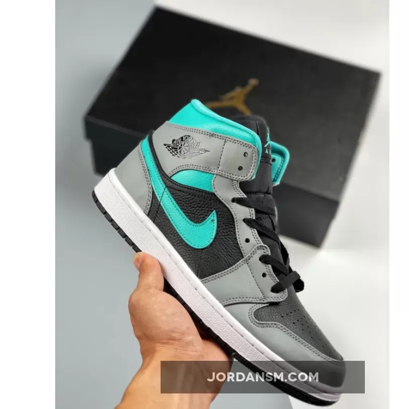 Air Jordan 1 Mid Black Grey Aqua Blue 554724-063 Restock