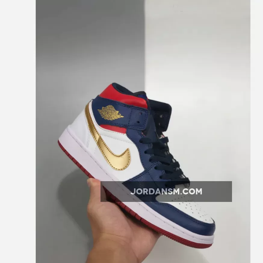 Air Jordan 1 Mid 'Olympic' White Navy Gold BQ6931-104 Online