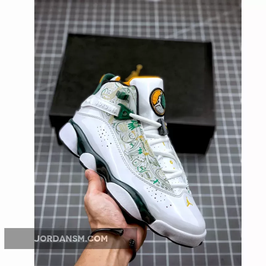 Jordan 6 Rings ‘Seattle’ White/Black–Dark Pine–Taxi / jordan 6 rings white and black
