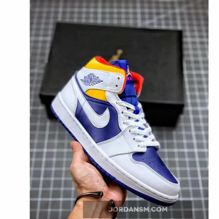 Air Jordan 1 Mid White/Deep Royal Blue-Track Red-Laser Orange 554724-131 Online