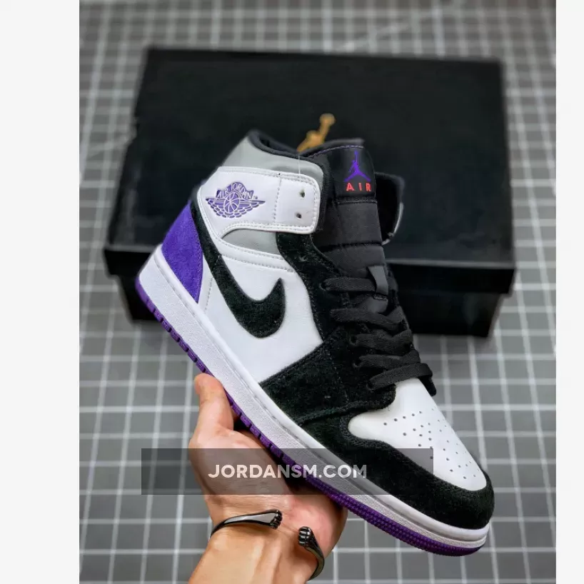 Air Jordan 1 Mid Purple Black Suede Heels 852542-105 Online