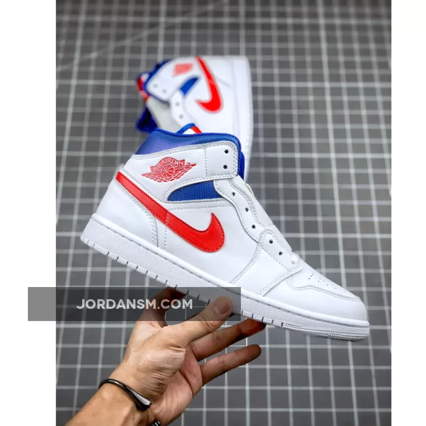 Air Jordan 1 Mid White/University Red-Game Royal BQ6472-164 Restock