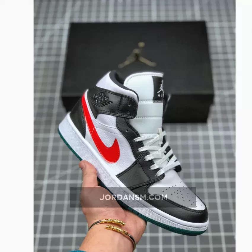 Air Jordan 1 Mid Alternate Swoosh Black Red White Green / jordan 1 alternate swoosh