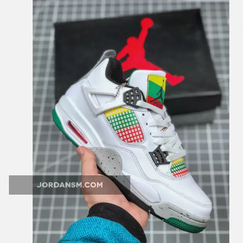 Air Jordan 4 'Carnival' White/University Red-Lucid Green-Black / jordan 4 retro white/university red/lucid green