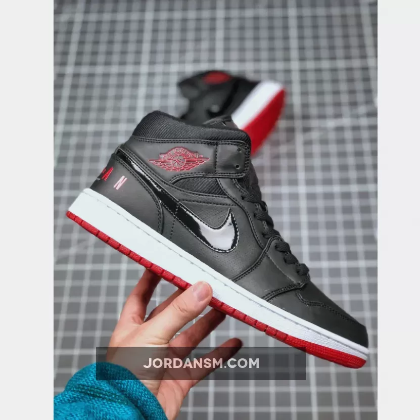 Air Jordan 1 Mid 'Bred' Black/University Red-White BQ6578-001 / jordan 1 mid black university red