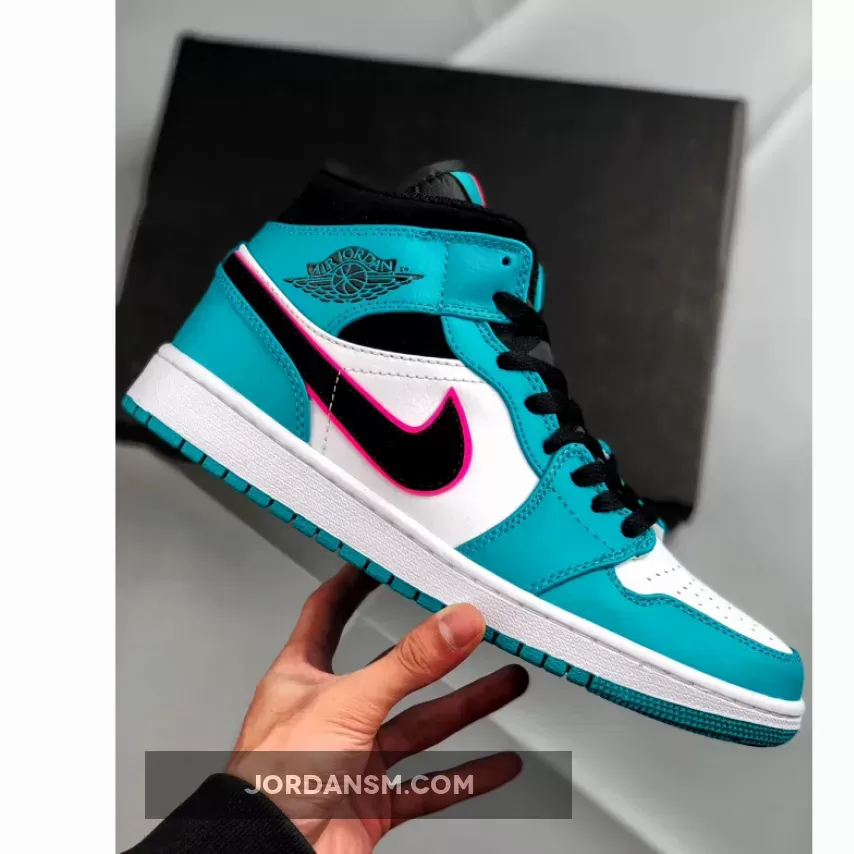 Air Jordan 1 Mid ‘South Beach’ Turbo Green/Black-Hyper Pink-Orange Peel / green black and orange jordan 1