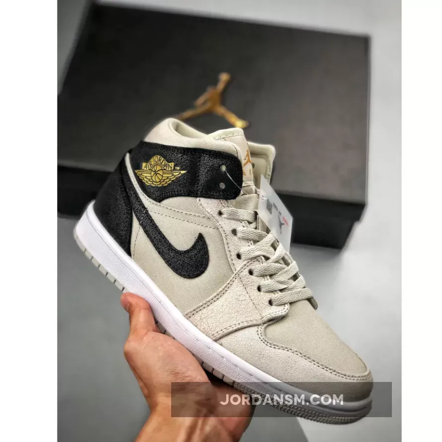 Air Jordan 1 Mid Light Bone Metallic Gold 554725-023 Restock