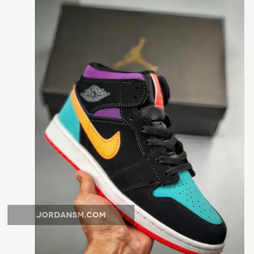 Air Jordan 1 Mid 'Multi-Color' Black/Total Orange / nike air jordan mid black multicolor