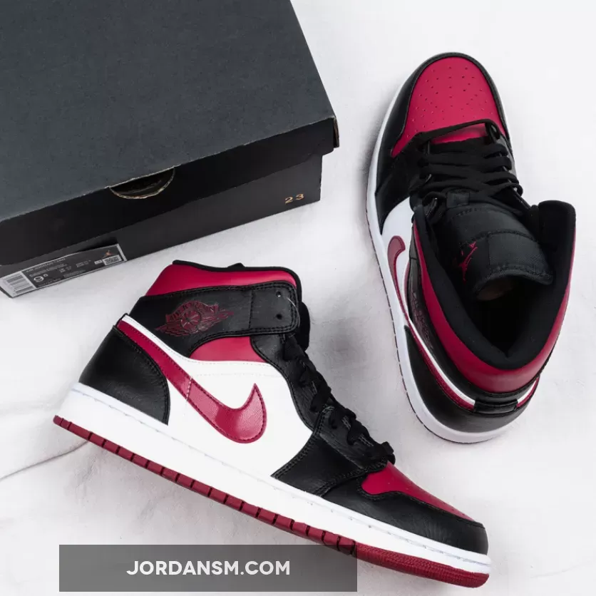 Air Jordan 1 Mid 'Bred Toe' White Black Red 554724-066 Restock