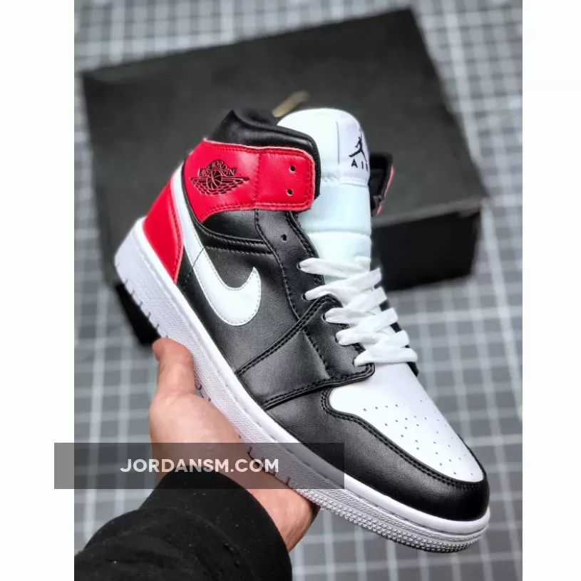 Air Jordan 1 Mid Black/White-Noble Red BQ6472-016 / jordan 1 mid black/white/noble red women's shoe