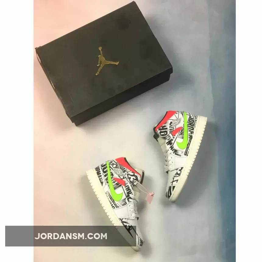 Air Jordan 1 Mid Print White Black Green Red 554724-119 Restock