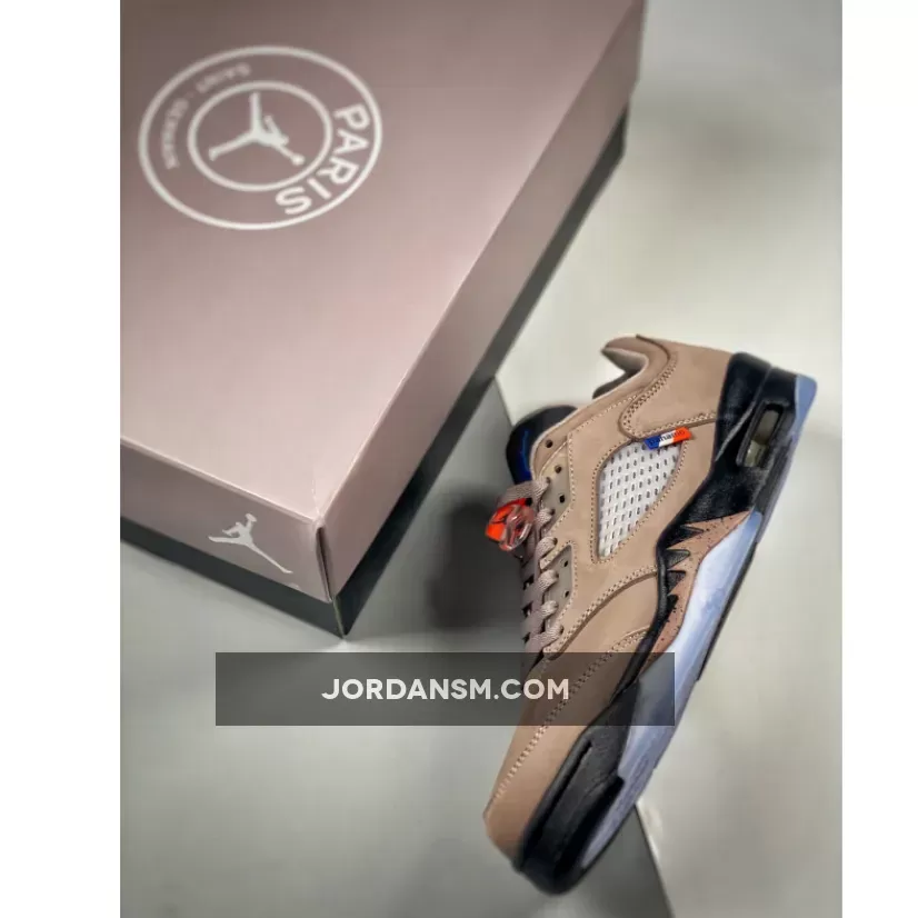PSG X Air Jordan 5 Low Pumice/Black/Game Royal-Plum Eclipse-Bright Crimson