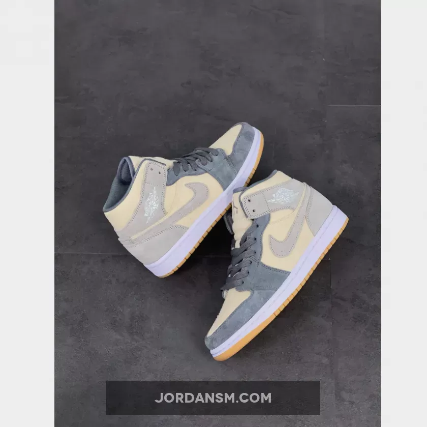 Air Jordan 1 Mid Cream Canvas And Grey Suede DN4346-100 Restock