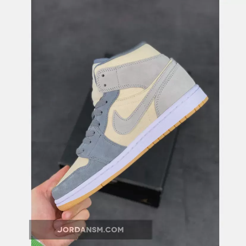Air Jordan 1 Mid Cream Canvas And Grey Suede DN4346-100 Restock