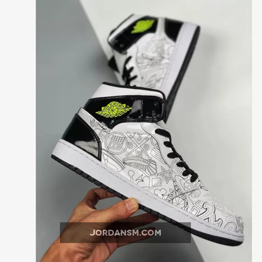 Air Jordan 1 Mid DIY White/Black-Volt
