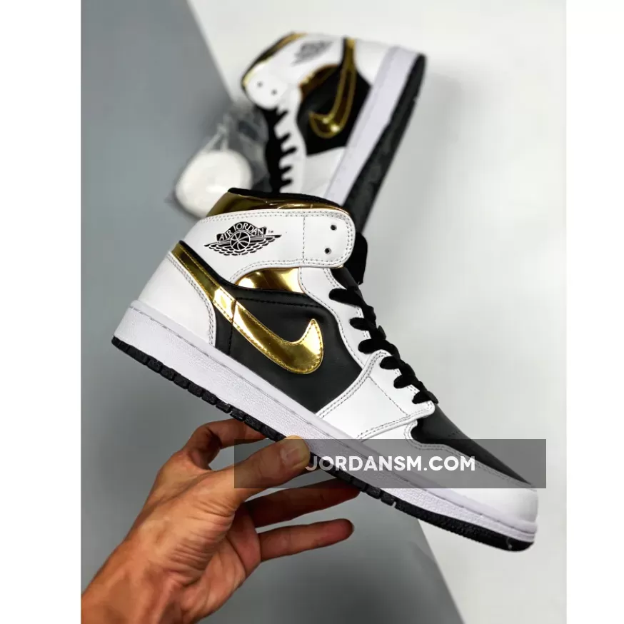 Air Jordan 1 Mid White/Black-Metallic Gold 554725-190 Restock