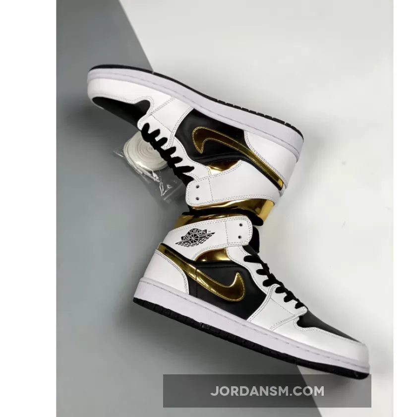 Air Jordan 1 Mid White/Black-Metallic Gold 554725-190 Restock