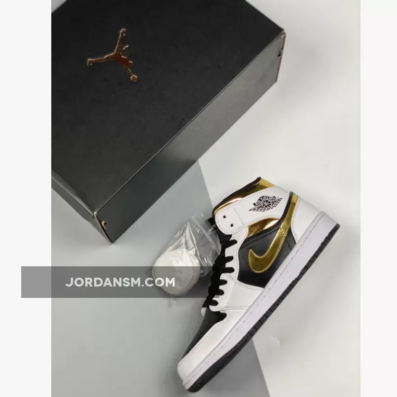 Air Jordan 1 Mid White/Black-Metallic Gold 554725-190 Restock