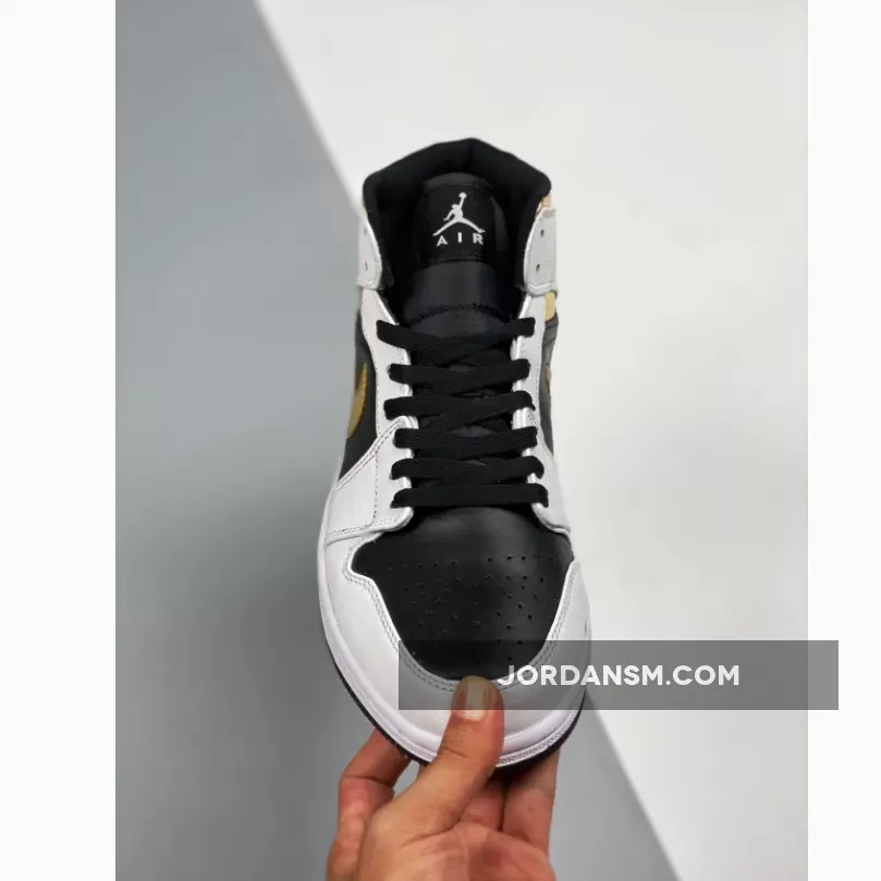 Air Jordan 1 Mid White/Black-Metallic Gold 554725-190 Restock