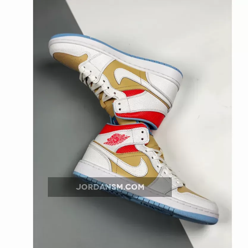 Air Jordan 1 Mid SE Sesame/White/Flash Crimson/Psychic Blue