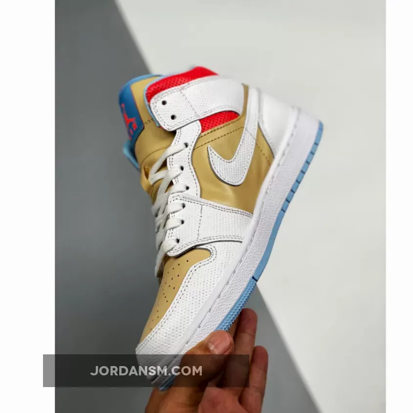 Air Jordan 1 Mid SE Sesame/White/Flash Crimson/Psychic Blue