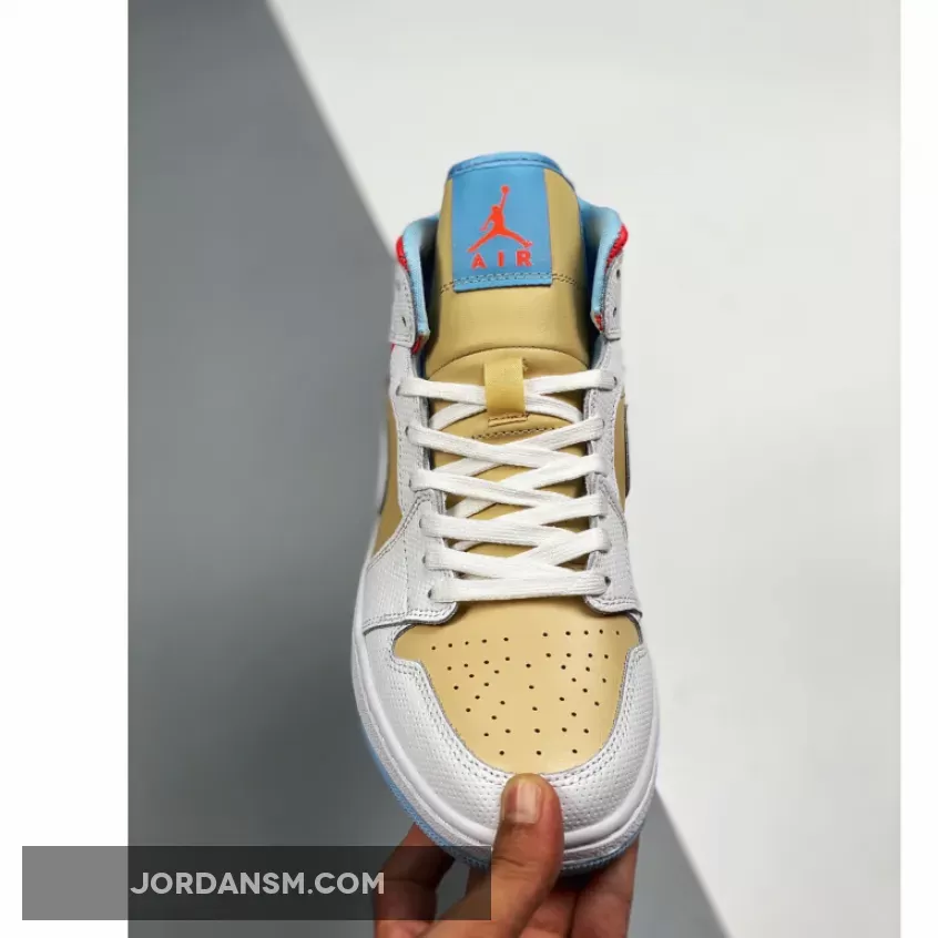 Air Jordan 1 Mid SE Sesame/White/Flash Crimson/Psychic Blue