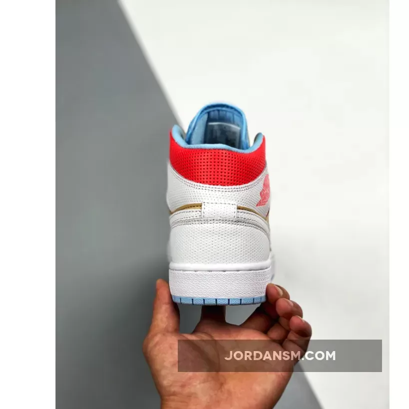 Air Jordan 1 Mid SE Sesame/White/Flash Crimson/Psychic Blue