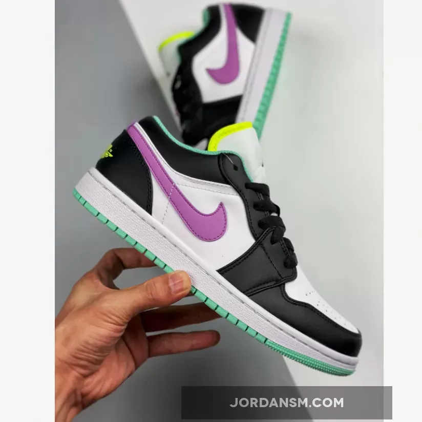Air Jordan 1 Low GS White/Black-Green Glow 553560-151 New Releases