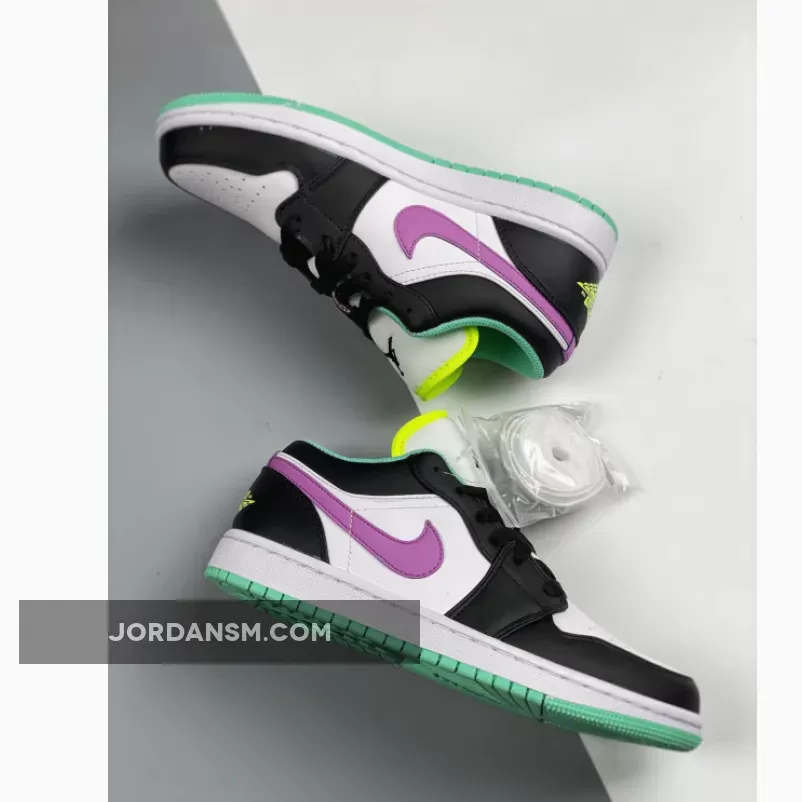 Air Jordan 1 Low GS White/Black-Green Glow 553560-151 New Releases