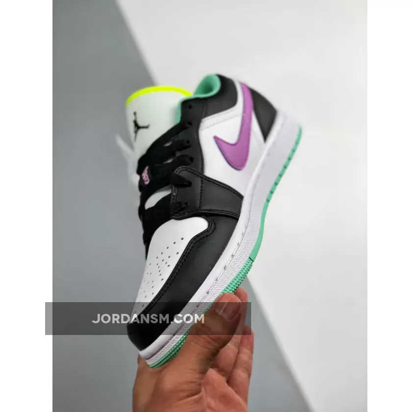 Air Jordan 1 Low GS White/Black-Green Glow 553560-151 New Releases