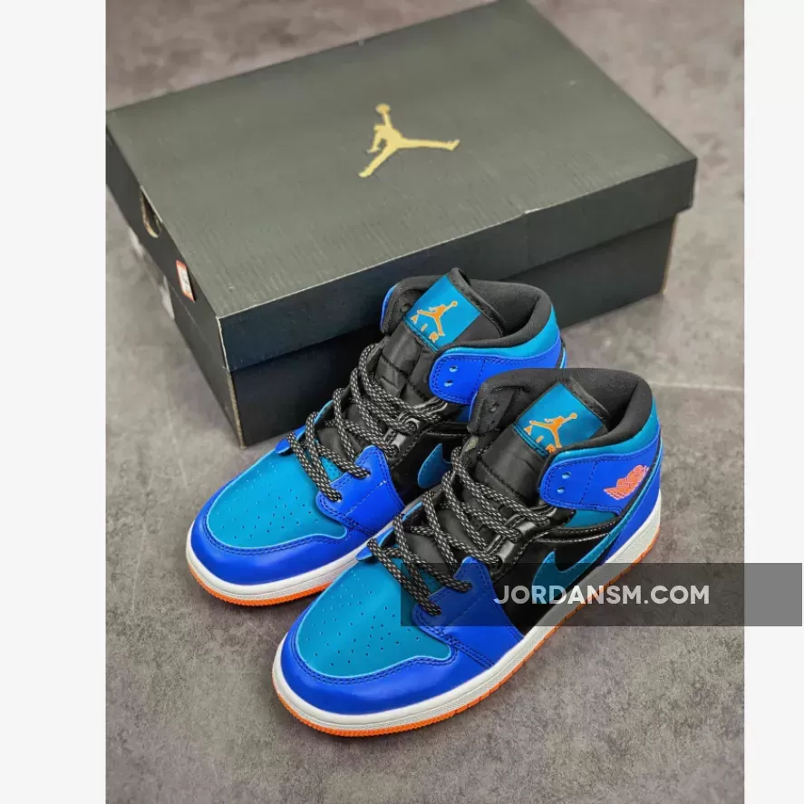 Air Jordan 1 Mid Racer Blue/Black/Total Orange/Green Abyss 554725-440 Restock
