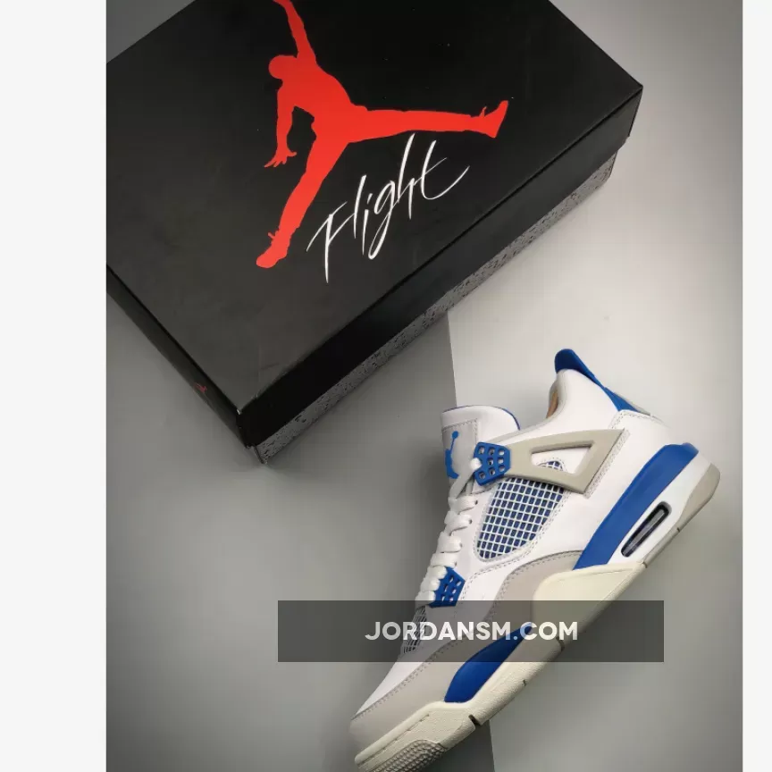 Air Jordan 4 Retro White/Neutral Grey-Military Blue 308497-105 / 308497105