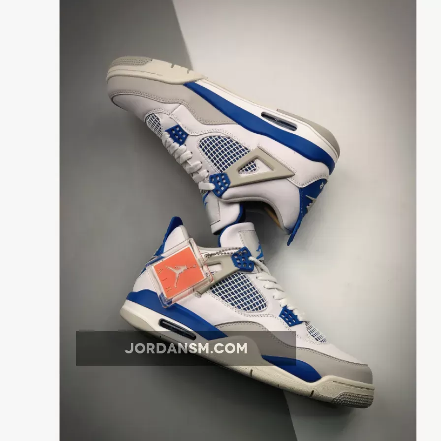 Air Jordan 4 Retro White/Neutral Grey-Military Blue 308497-105 / 308497105