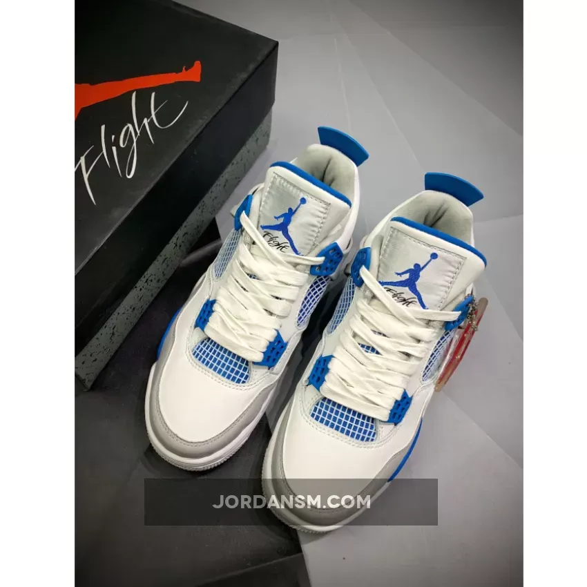 Air Jordan 4 Retro White/Neutral Grey-Military Blue 308497-105 / 308497105