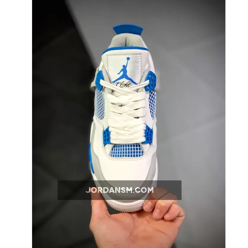 Air Jordan 4 Retro White/Neutral Grey-Military Blue 308497-105 / 308497105
