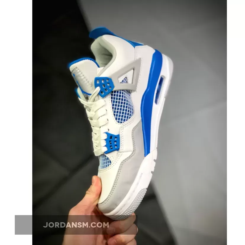 Air Jordan 4 Retro White/Neutral Grey-Military Blue 308497-105 / 308497105