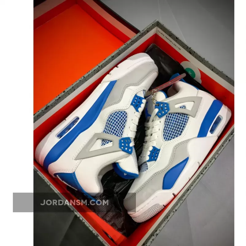 Air Jordan 4 Retro White/Neutral Grey-Military Blue 308497-105 / 308497105